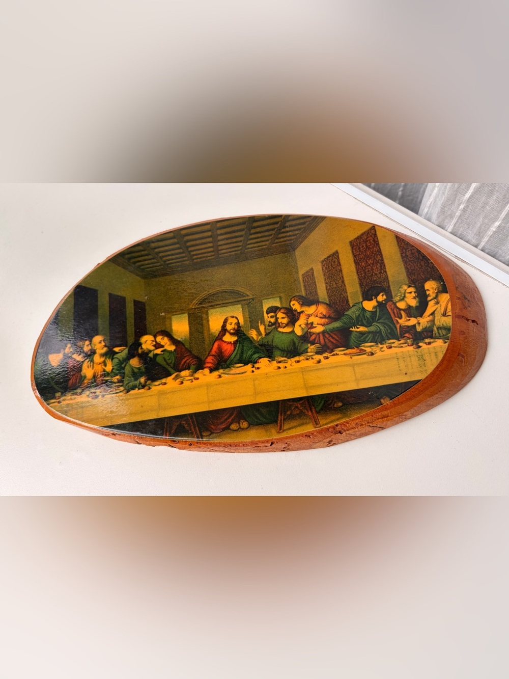 Vtg 1970s Last Supper Wood Slice Wall Plaque Made in USA 505 Jesus Religious Art
